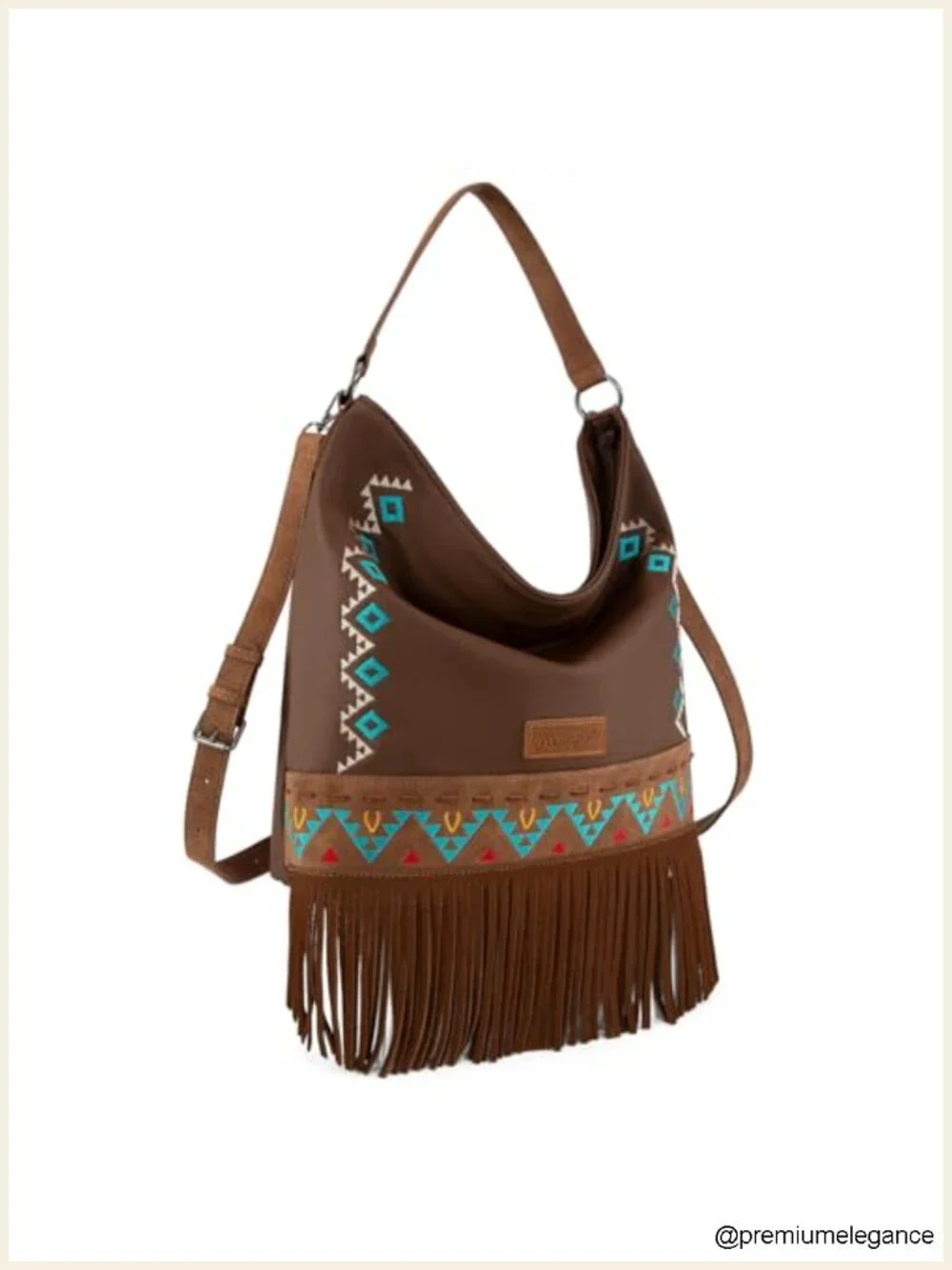 Faux Leather Embroidered Aztec Fringe Hobo Shoulder Bag Crossbody